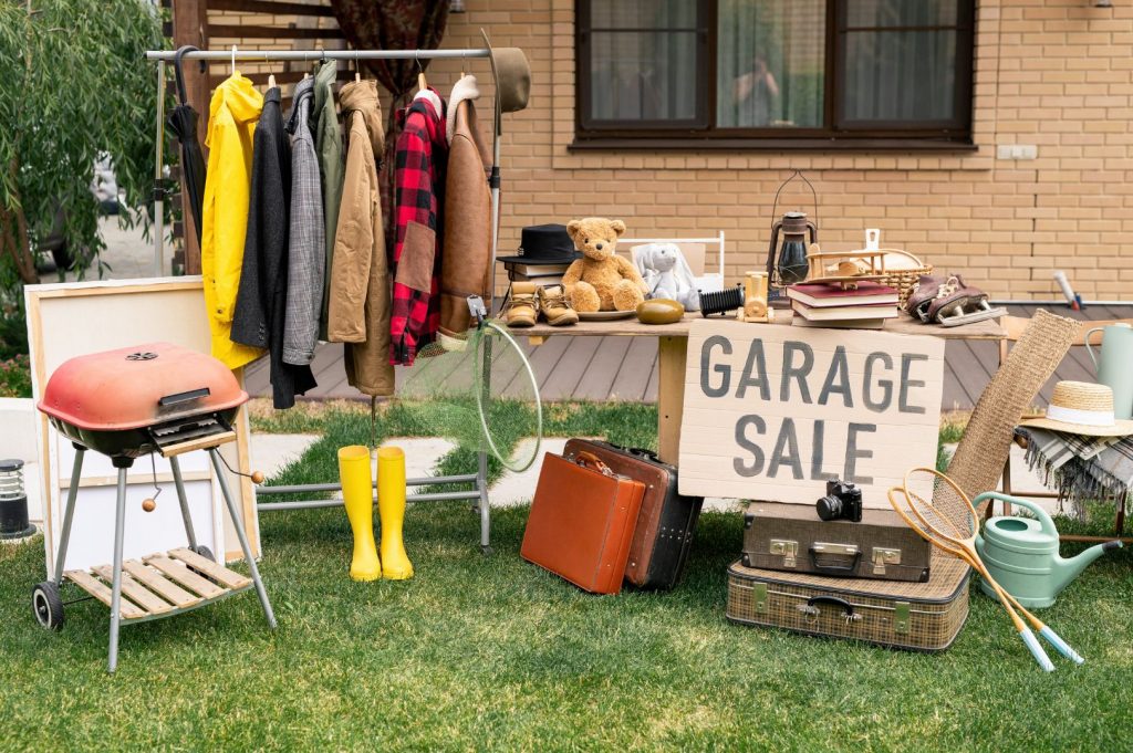 Tips to help nannies save and earn. Garage sale.
